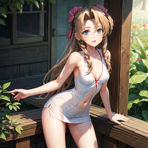 With legs apart Upper body naked Aerith