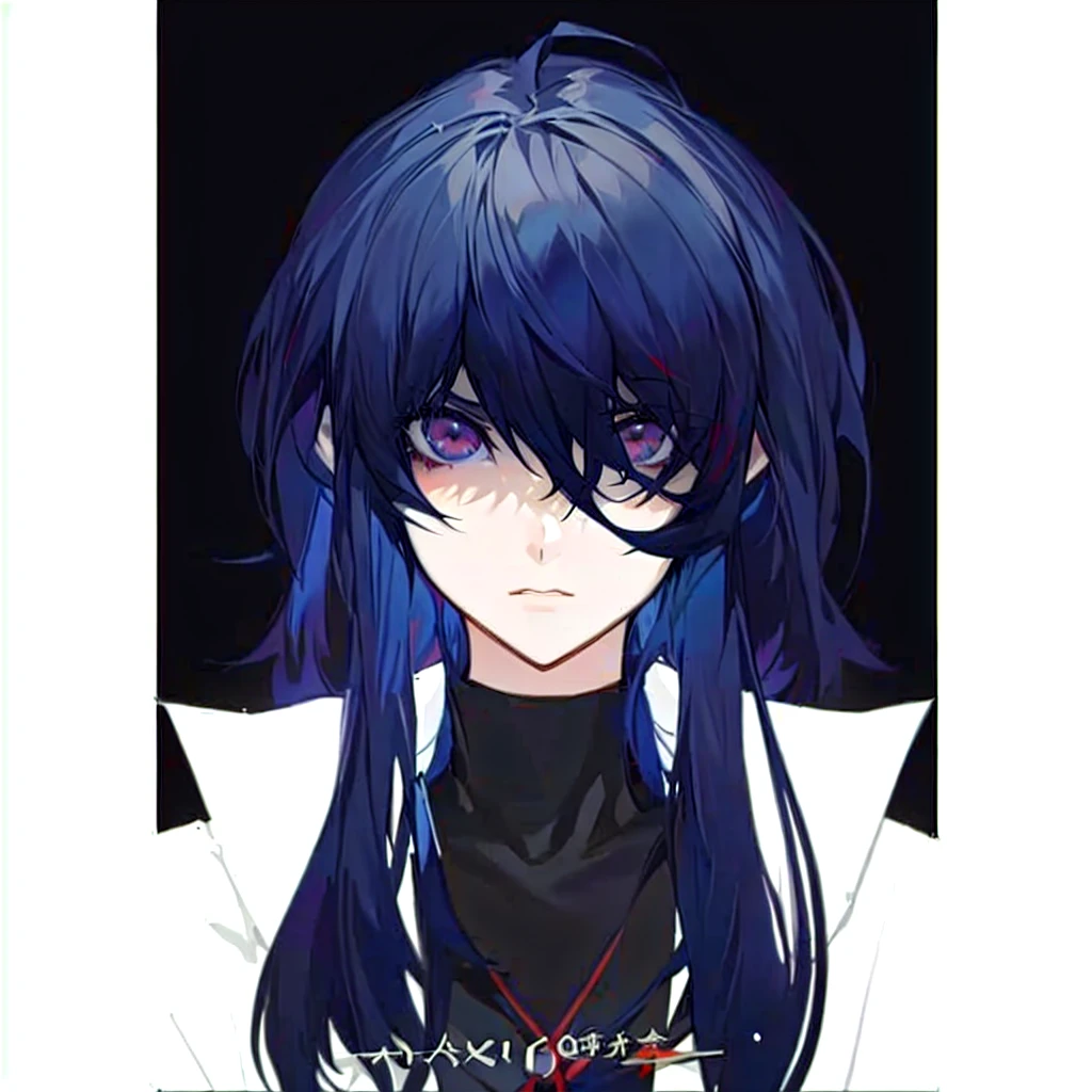 a girl with long blue hair and black eyes wearing a black shirt, portrait gapmoe yandere grimdark, attractive matoi ryuko, gapmoe yandere grimdark, anime poster film still portrait, ryuko matoi, anime portrait of shiina ringo, akasuki brightmind, koyoharu gotouge, akane owari danganronpa