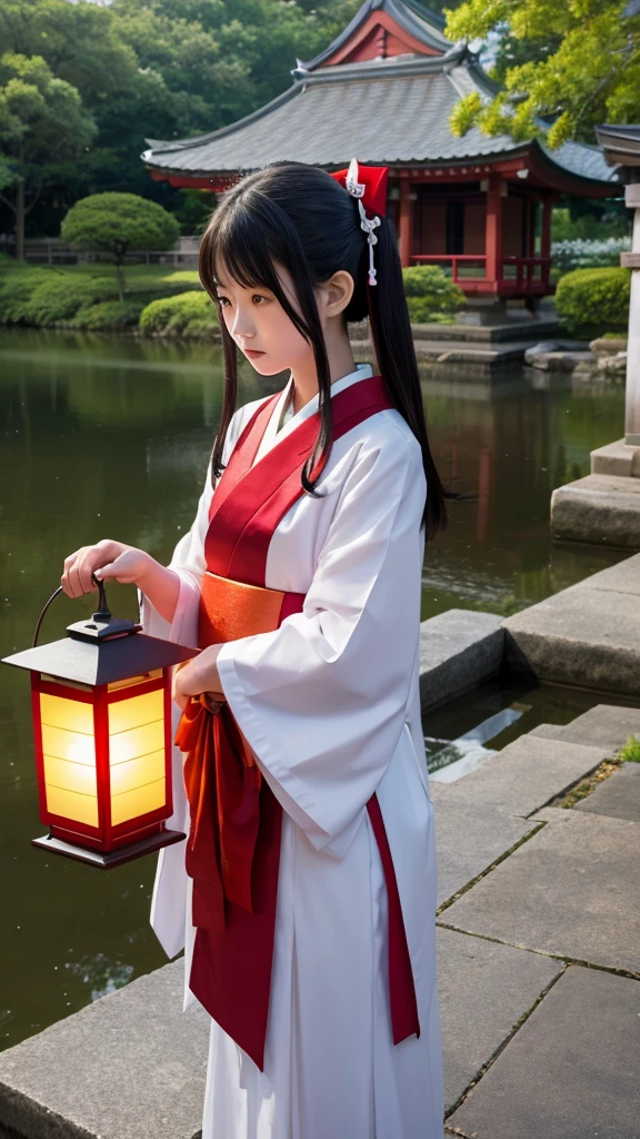 Lantern sink: A shrine maiden with a sad face