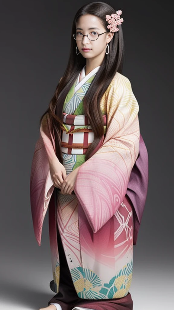 Cute Japanese woman, (), (very cute face), white moisturized skin, looking at the camera, melancholy expression, (glasses: 1.4),
BREAK,
Idol,
BREAK,
(wearing cute kimono: 1.3), (kimono with high exposure), very large earrings, short length,
BREAK,
(long hair), (pink hair: 1.4), (wavy hair), (gradient hair: 1.3), (hair with red ends),
BREAK,
(realistic: 1.3), masterpiece, perfect lighting, (ultra-high resolution), (8K), (highly detailed: 1.4), (from the front), (full body: 1.4), (symmetrical: 1.2), (one shot),
BREAK,
(Shibuya city in Japan: 1.2),
BREAK,
(Demon Slayer: 1.4),
BREAK,
(Hirose Suzu: 1.4),