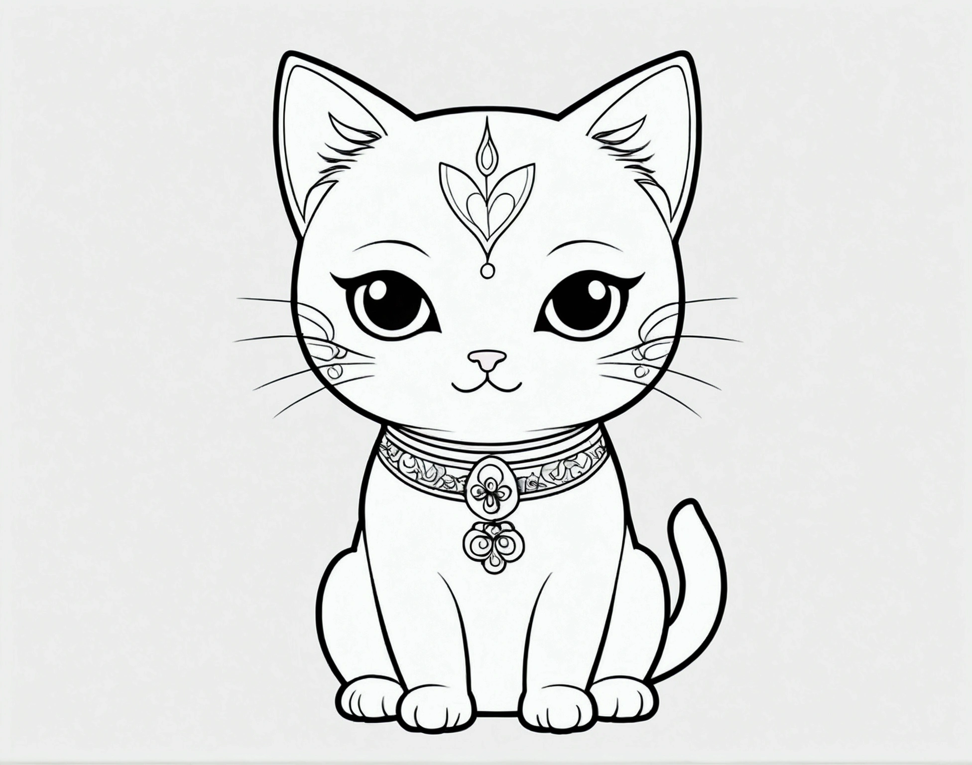 pussycat,cuddly, chibi, simple background, Japanese girl , kawaii, vibrant colors, A printable black and white coloring page featuring cats, clean line art, The line is quite simplified.