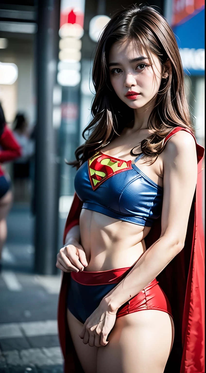 (Wearing Super Girl Bra and Panties Costume), Very cute and -like face, Power puff girl, Naked, Angry pose, Angry face, (((BROWN HAIR MALAY GIRL))), masutepiece, High quality, UHD 45K, Realistic face, Realistic skin feeling , A Japanese Lady, 8 yearVery cute and baby-like face, (((BIG BREAST))), (MATRIX WORLD), ((look In front at the camera and SADNESS)), with Kamen Rider fashion, ((RED BLUE SUPER GIRL COSTUME)), captured in ultra high resolution with photorealistic and beautiful lighting. This masterpiece is of the best quality and is set against a zentangle, (((CUTE GIRL))), ((RED LIPS)), ((NUDE)), ((CHUBBY)), ((SUPER GIRL BRA AND PANTIES)). Malay girl wearing Red Blue Super Girl Costume in the Street City Building.
