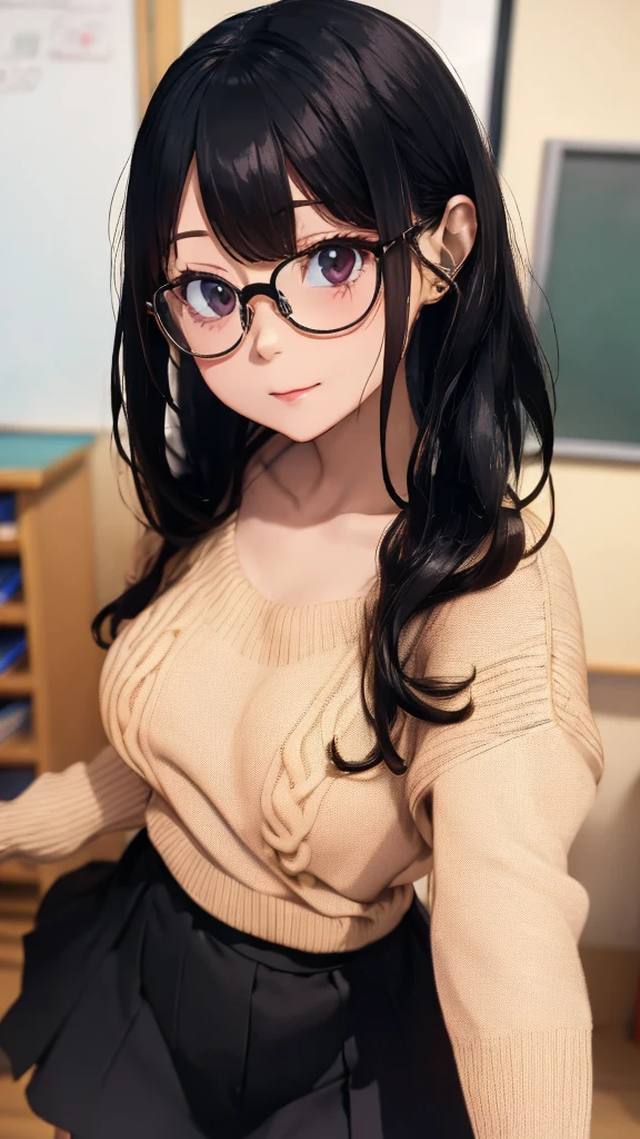 (((masterpiece,Highest Resolution,4K High Resolution,Crisp image quality:)Pussy juice(Inserting a dildo into a beautiful pussy)((Beautiful black hair,Glasses,Masturbation)(Beautiful big ,Beautiful nipples,Teaching books,Blushing and embarrassed,Spread your legs wide in an M shape,)(lipstick),Pubic hair(((Hot adult teacher)))Tight Skirt,Fishnet tights,Sweater with holes,Glamorous Body,ディルド使用Masturbation,nsfw