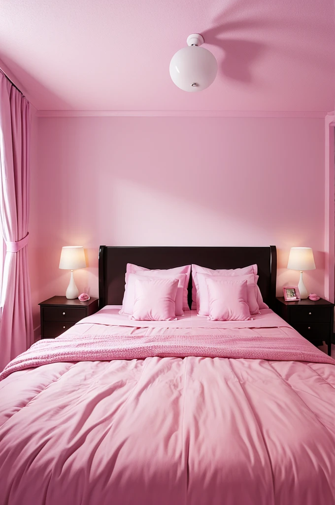 A pink cozy room with bed Pixar style animation 