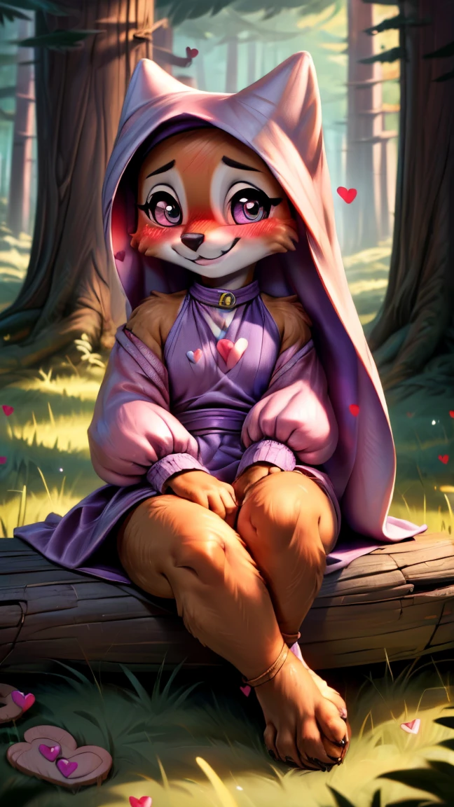 ((((chibi body)))),((((feet visible:1.5)))),(((smile:1.5))),(heart shaped pupils:1.5),(((Very detailed eyes:1.5))),Ultra HD,Ultra HD,(((blush:1.8))),maidmarian,((Beautiful Forest)),furry body,(((sitting))),((Lending a helping hand))naked naked