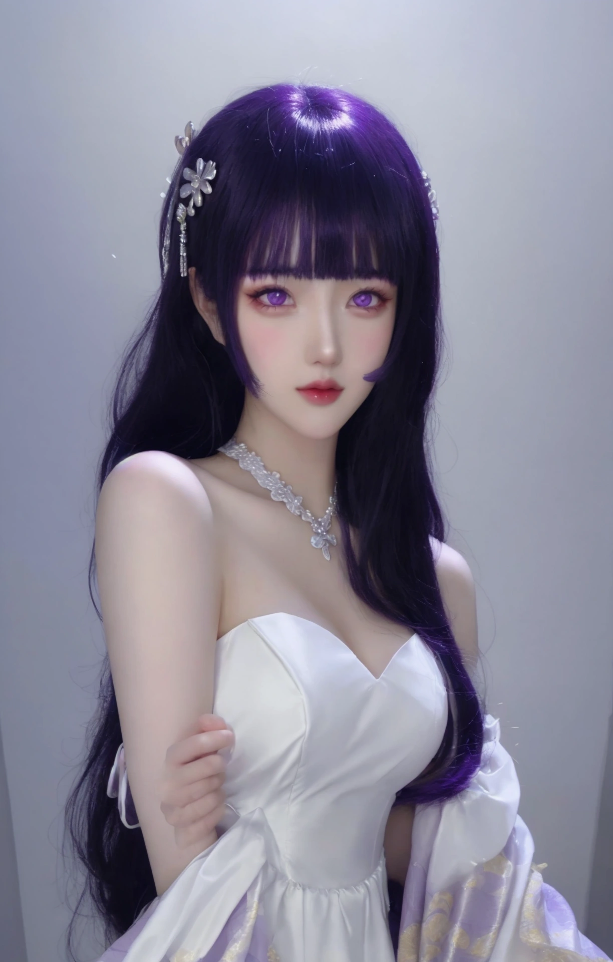  ulzzang-6500-v1.1,(raw photo:1.2),((photorealistic:1.30)), ((best quality)) ,((masterpiece)),((Ultra High Resolution)), ((Clear View)),,Ultra-high resolution,Clear face,（Reality：1.4) ,  illustration, an extremely delicate and beautiful, extremely detailed ,CG ,unity ,8k wallpaper, Amazing, finely detail, masterpiece,best quality,official art,extremely detailed CG unity 8k wallpaper,absurdres, incredibly absurdres, huge filesize, ultra-detailed, highres, extremely detailed,beautiful detailed girl, extremely detailed eyes and face, beautiful detailed eyes,light on face,cinematic lighting, 1girl, 独奏, long hair, purple hair, bangs, hair ornament, purple eyes, dress,