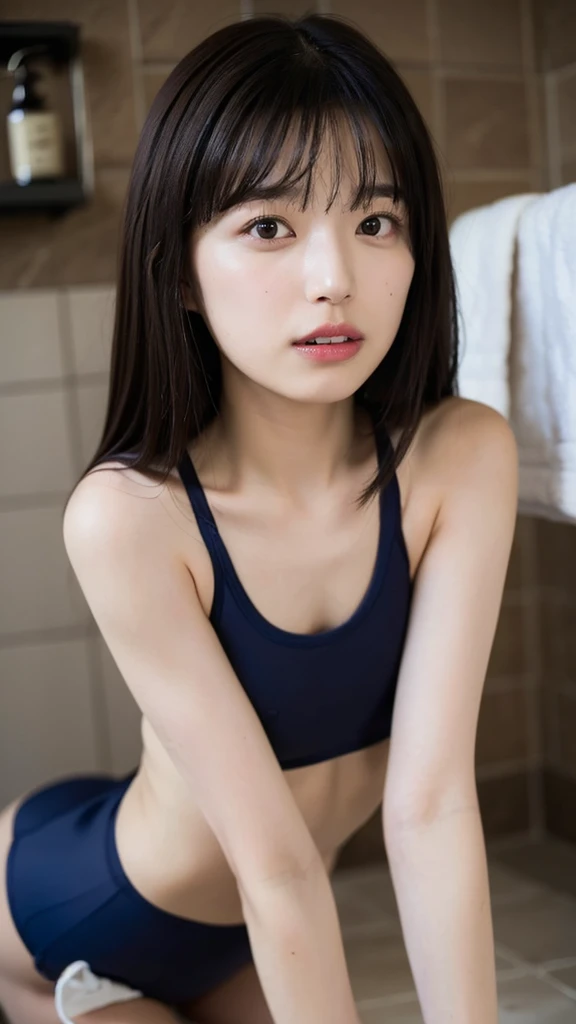 (High resolution:1.3), (16k, Photorealistic, Raw photo, Best image quality: 1.4), Japanese, (One Girl), Beautiful Face, (A vivid face), (Black-haired、Long Hair:1.3、bangs:1.2), (Black Eyes 1.3), Beautiful Hairstyles, Realistic eyes, Beautifully detailed eyes, (Realistic Skin), Beautiful skins, attractive, 超A high resolution, Surreal, High detail, Golden Ratio, Highly detailed cute girl,(20-year-old), ((naked)), locker room, (Crying face:1.2)