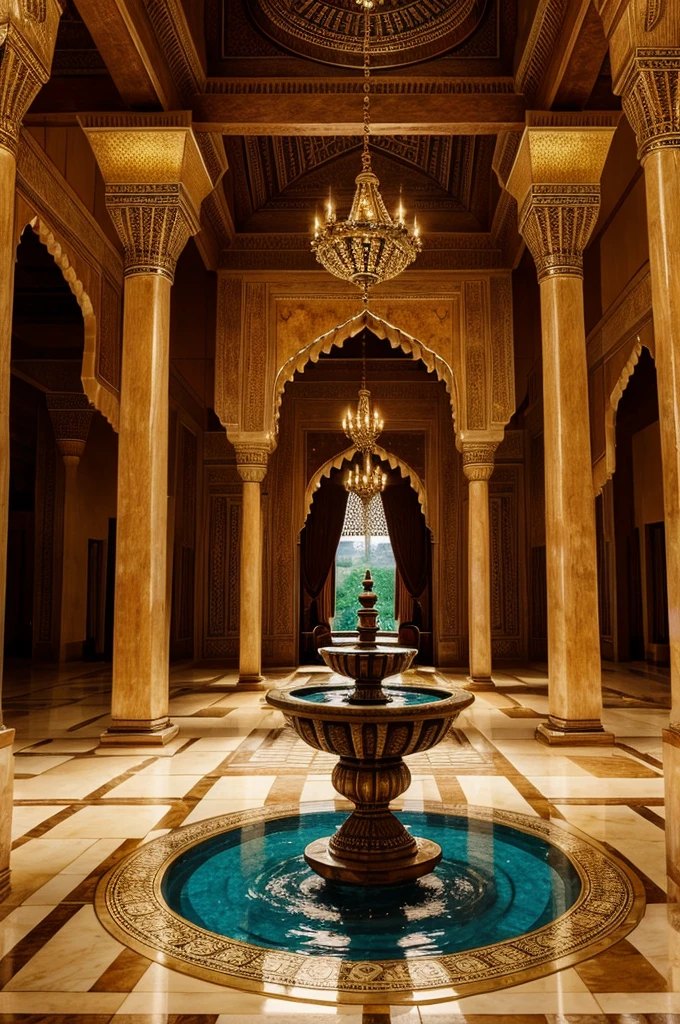 Big Indian and Islamic style Palace with mastif chandeliers very big and large lobby with fountains
