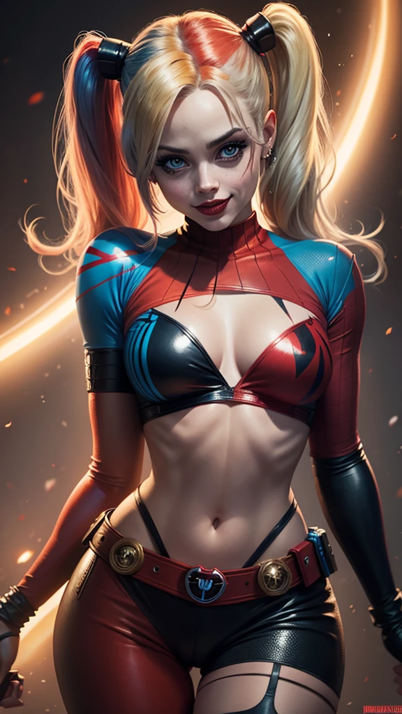 Portrait of {Margot Robbie (Harley Quinn)}, Action {Legs Open Sitting Pose}, soft and smooth skin, big dreamy eyes, big ass, swollen vagina, beautiful intricate, symmetrical hair, wide anime eyes, soft lighting, detailed face , by makoto shinkai, stanley artgerm lau, wlop, rossdraws, concept art, digital painting, looking at camera