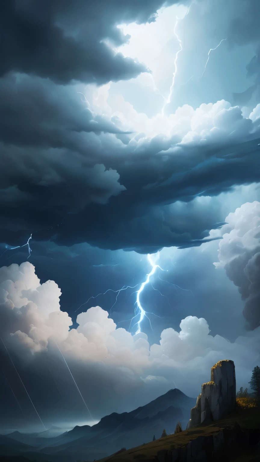 ((best quality)), ((masterpiece)), (detailed), A digital illustration of a dark blue sky with storm in the background