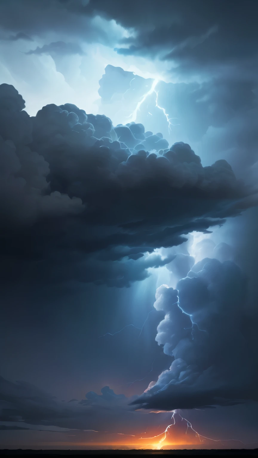 ((best quality)), ((masterpiece)), (detailed), A digital illustration of a dark blue sky with storm in the background