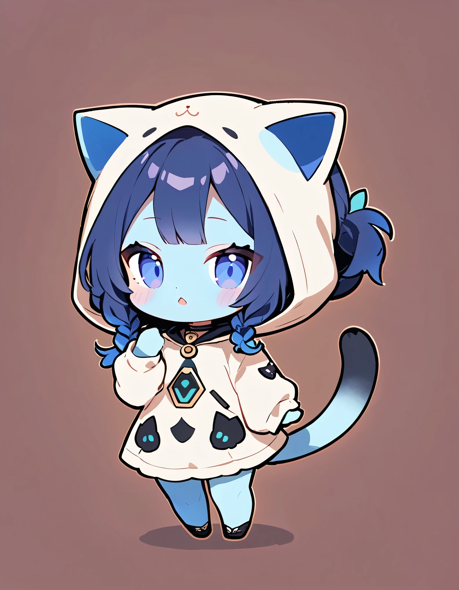 (alien woman,Blue Skin,Dreadlocks,Cute tail,Wearing a cat costume),(chibi),(Chibi Character)