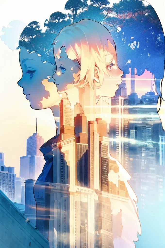 Depicting events in a dream、The moonlight was a little hazy、 Translucent girl、Moonlight passes through the body、((Super multiple exposure where the background passes through the body))、I can see your beautiful feet、full body Esbian、Buildings on the background、Midnight City、
