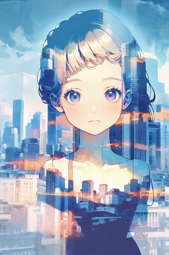 Depicting events in a dream、The moonlight was a little hazy、 Translucent girl、Moonlight passes through the body、((Super multiple exposure where the background passes through the body))、I can see your beautiful feet、full body Esbian、Buildings on the background、Midnight City、