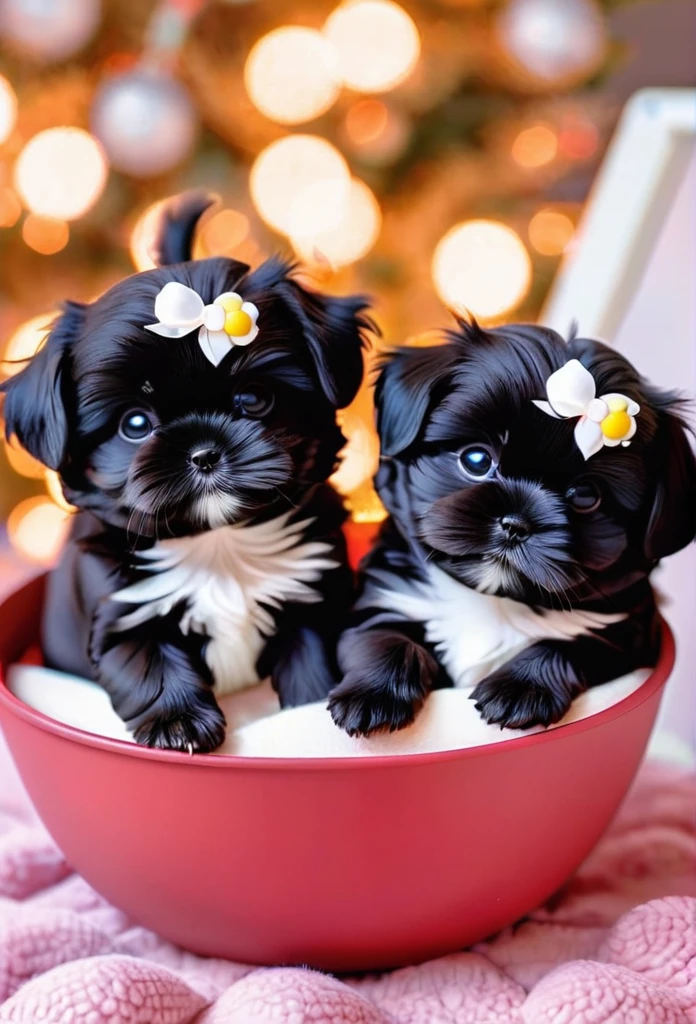2 adorable small black Shih Tzu puppies