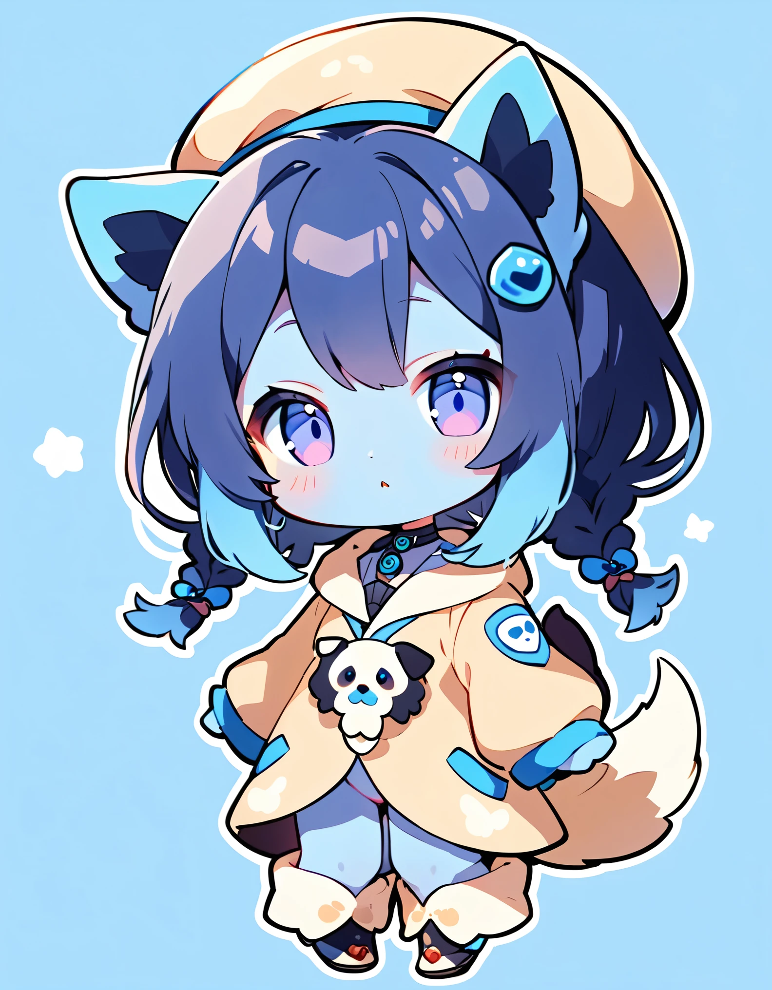 (alien woman,Blue Skin,Dreadlocks,Cute tail,Wearing a dog costume),(chibi),(Chibi Character)