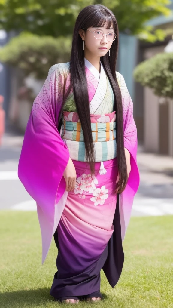 Cute Japanese woman, (16 years old), (very cute face), white moisturized skin, looking at the camera, melancholy expression, (glasses: 1.4),
BREAK,
Idol,
BREAK,
(wearing cute kimono: 1.3), (kimono with high exposure), very large earrings, short length,
BREAK,
(long hair), (pink hair: 1.4), (wavy hair), (gradient hair: 1.3), (hair with red ends),
BREAK,
(realistic: 1.3), masterpiece, perfect lighting, (ultra-high resolution), (8K), (highly detailed: 1.4), (from the front), (full body: 1.4), (symmetrical: 1.2), (one shot),
BREAK,
(Shibuya city in Japan: 1.2),
BREAK,
(Demon Slayer: 1.4),
BREAK,
(Hirose Suzu: 1.4),