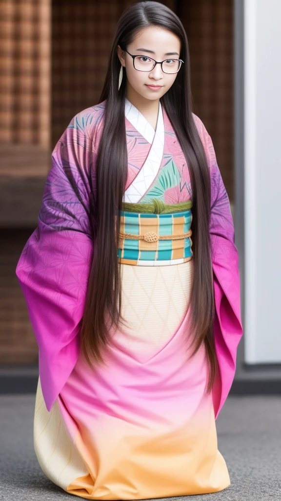 Cute Japanese woman, (16 years old), (very cute face), white moisturized skin, looking at the camera, melancholy expression, (glasses: 1.4),
BREAK,
Idol,
BREAK,
(wearing cute kimono: 1.3), (kimono with high exposure), very large earrings, short length,
BREAK,
(long hair), (pink hair: 1.4), (wavy hair), (gradient hair: 1.3), (hair with red ends),
BREAK,
(realistic: 1.3), masterpiece, perfect lighting, (ultra-high resolution), (8K), (highly detailed: 1.4), (from the front), (full body: 1.4), (symmetrical: 1.2), (one shot),
BREAK,
(Shibuya city in Japan: 1.2),
BREAK,
(Demon Slayer: 1.4),
BREAK,
(Hirose Suzu: 1.4),