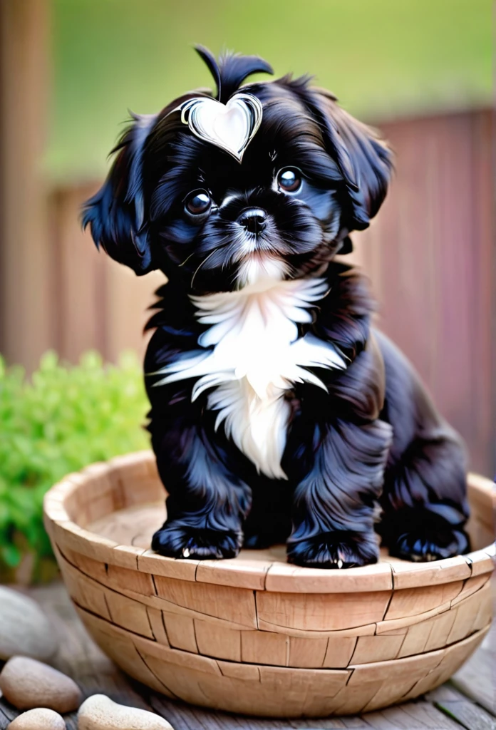 2 adorable small black Shih Tzu puppies 