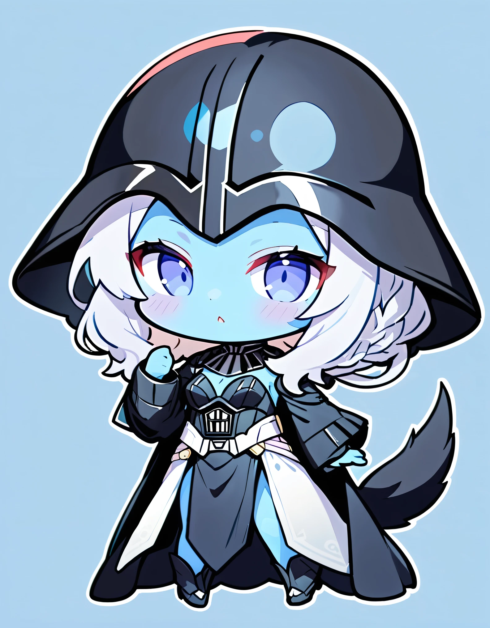 (alien woman,Blue Skin,Dreadlocks,Cute tail,Wearing a Darth Vader costume),(chibi),(Chibi Character)