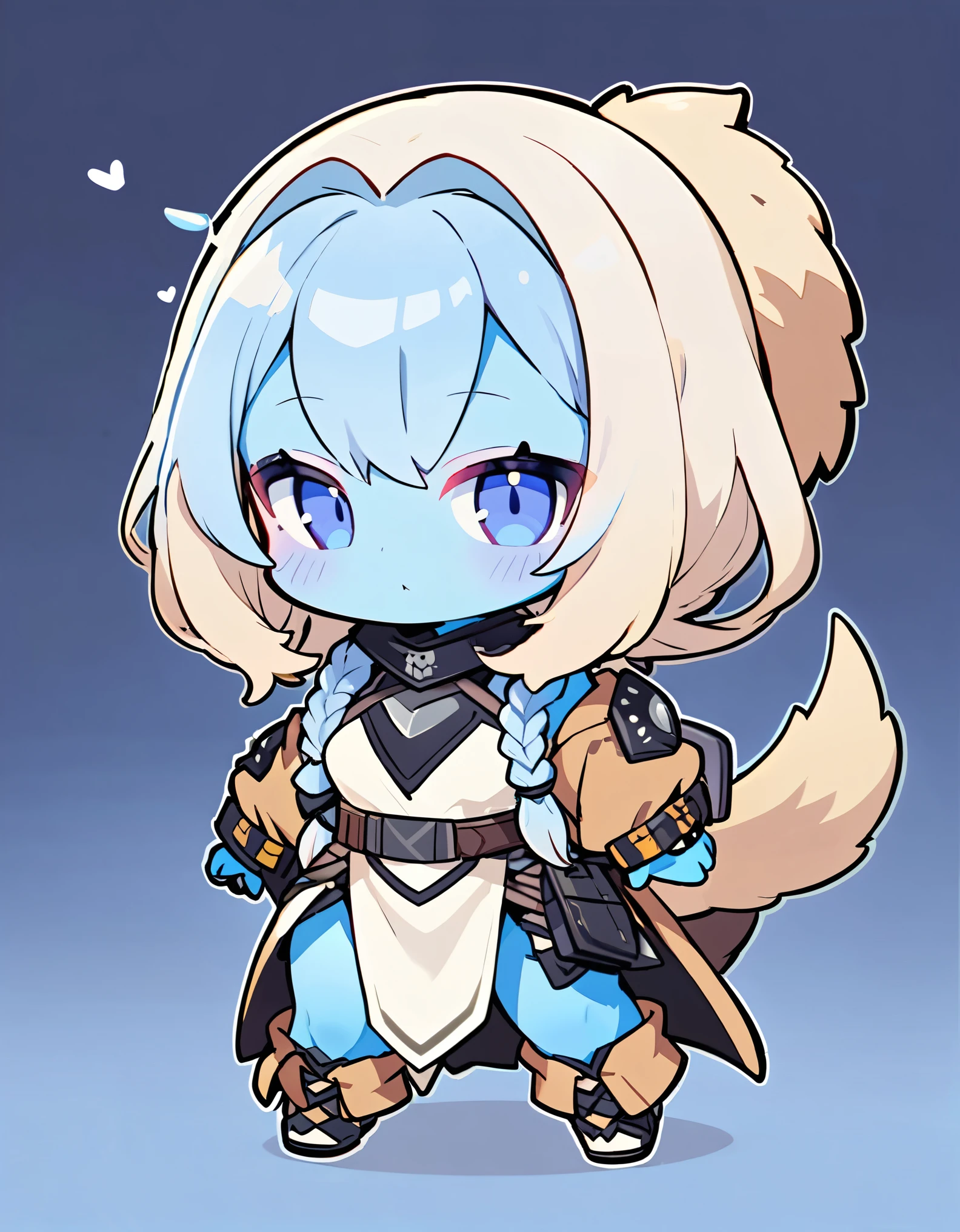 (alien woman,Blue Skin,Dreadlocks,Cute tail,Wearing a Tusken Raider costume),(chibi),(Chibi Character)
