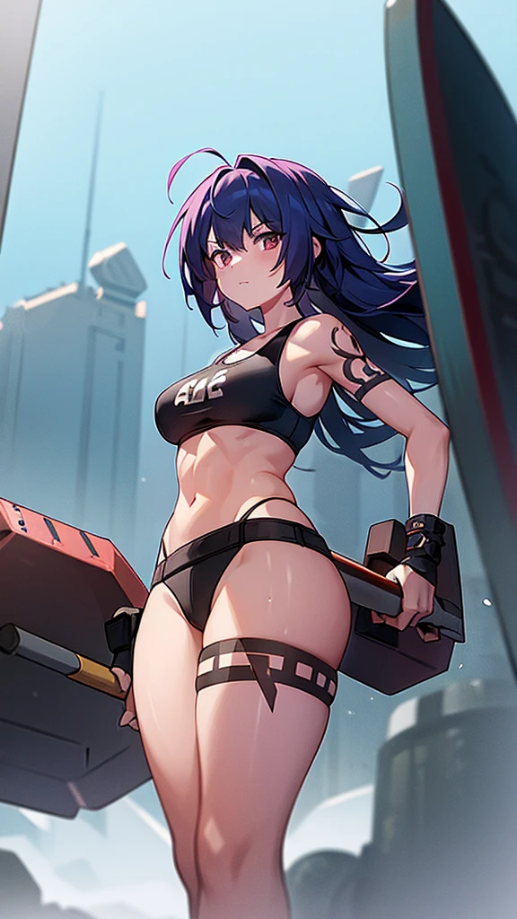 young girl, Pullover, whole body to see, very long hair, (( very wide hips)), (((colossal Thighs, gigantic thighs, very huge thighs, very big thighs))), fullbody, platform heels, pale skin, very Big breast, gun, soldier girl , military , naked, nude , nipple pasties, c string , cyberpunk, battle, smile showing teeth, closed eyes, open mouth, hair headband, muscular girl, Fit girl, space girl, ABS, standing, front pose,