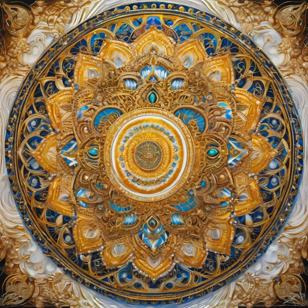 Highly detailed images,Masterpieces,Highest Quality,mandara art,Seed, Mandala, Buddhist painting, Thangka, white & gold,detailed drawing or picture,Geometry,background white paper,detail,mother-of-pearl,spiritual,high level of abstraction,Renaissance,gothic,pineal gland,852Hz,936Hz,741Hz,,