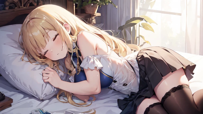 Short skirt,Clothes with intricate details,pattern,Swimwear,Loner,blond,Sexy、Deep sleep、long hair
