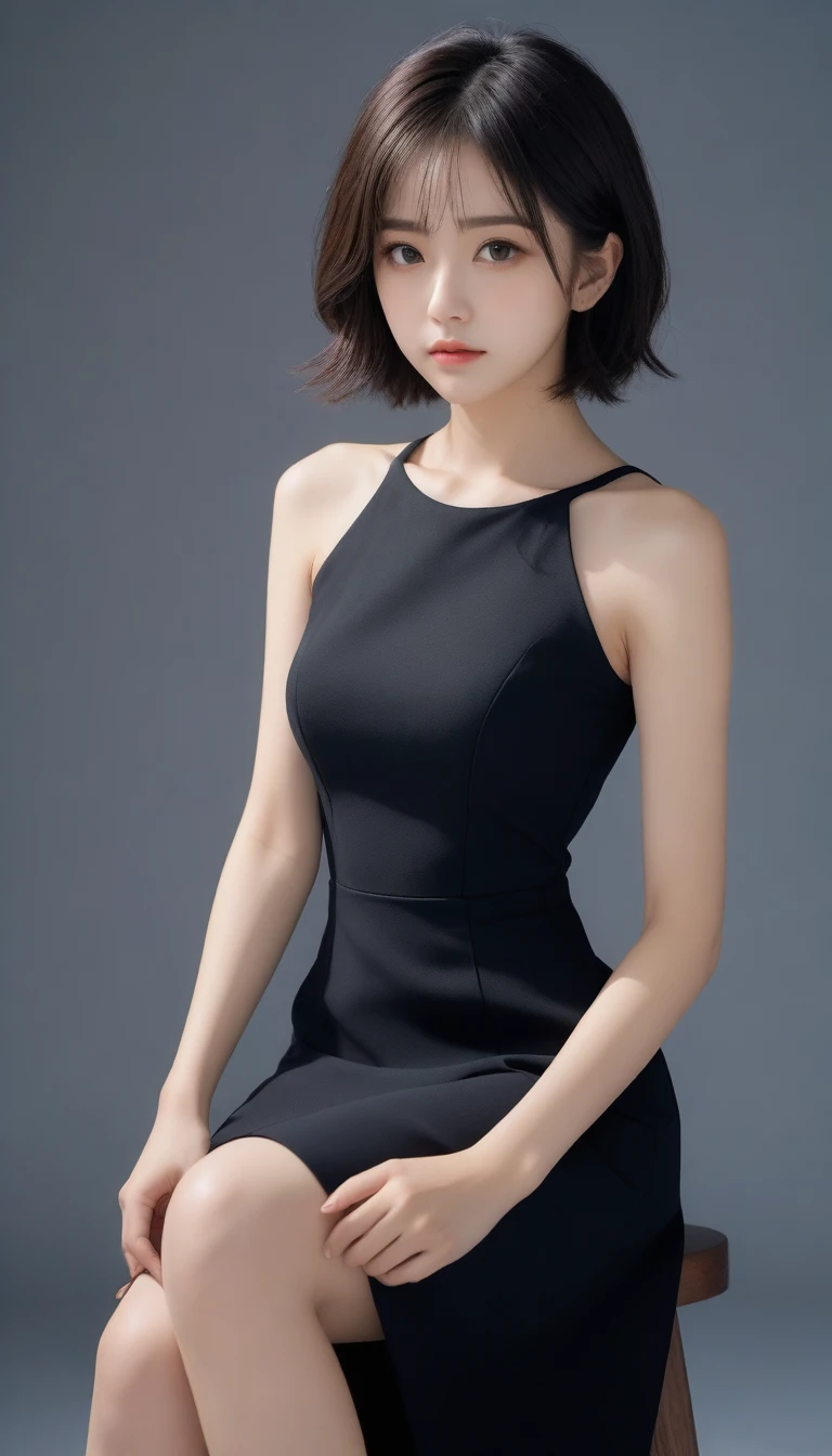 8k, Ultra-high resolution, Highest quality, masterpiece, 三分割法によるphotograph,Surreal, photograph, 1 Girl, (10 years old:1.3), pretty girl, Cute Face, Beautiful eyes in every detail, 細かくdetailedに,masterpiece,One Girl:1.2,full body,sad,streaming tears,Black short hair,Messy bun hair,(black suit:1.3),Nun's clothing,Black Pencil Skirt,(印象派の美しい少女のPortraiture), (Gray background:1.3),(Impressionist light and colour),Dedication to God,Black Stockings,Stiletto pumps,Realistic Skin, Perfect and beautiful face ,完璧でCute Face, Skin with attention to detail, Perfect limbs、Narrow waist,Looking at the audience、beauty,Long neck,clavicle,(((Ideal body type))),A cup small breasts :2,Portraiture:2,Perfect Anatomy,鮮明なdetailed,detailed,Surreal,Light and shadow,spotlight