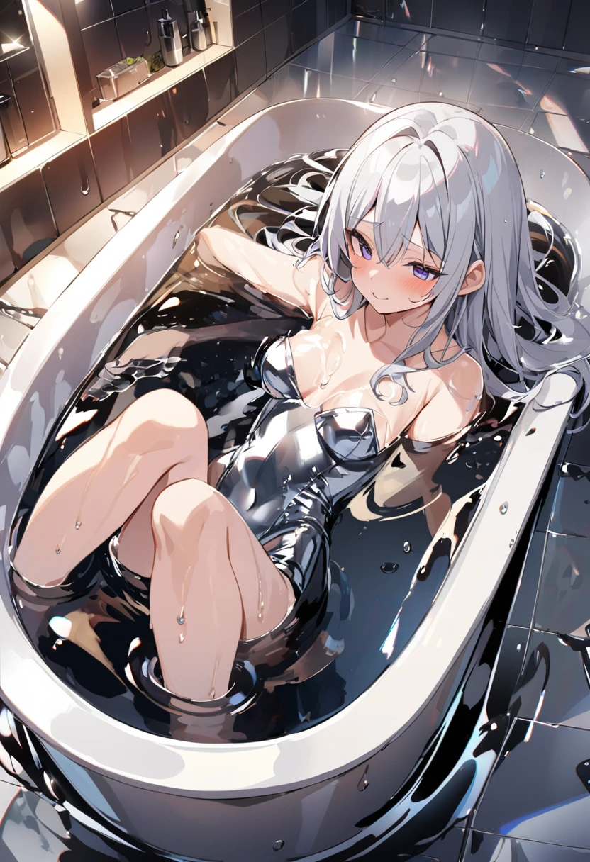 Elven race，No cat ears，Bathing，Almost naked，red eyes，Royal sister，Playful and cute，top quality，perfect face，masterpiece，tub，White hands