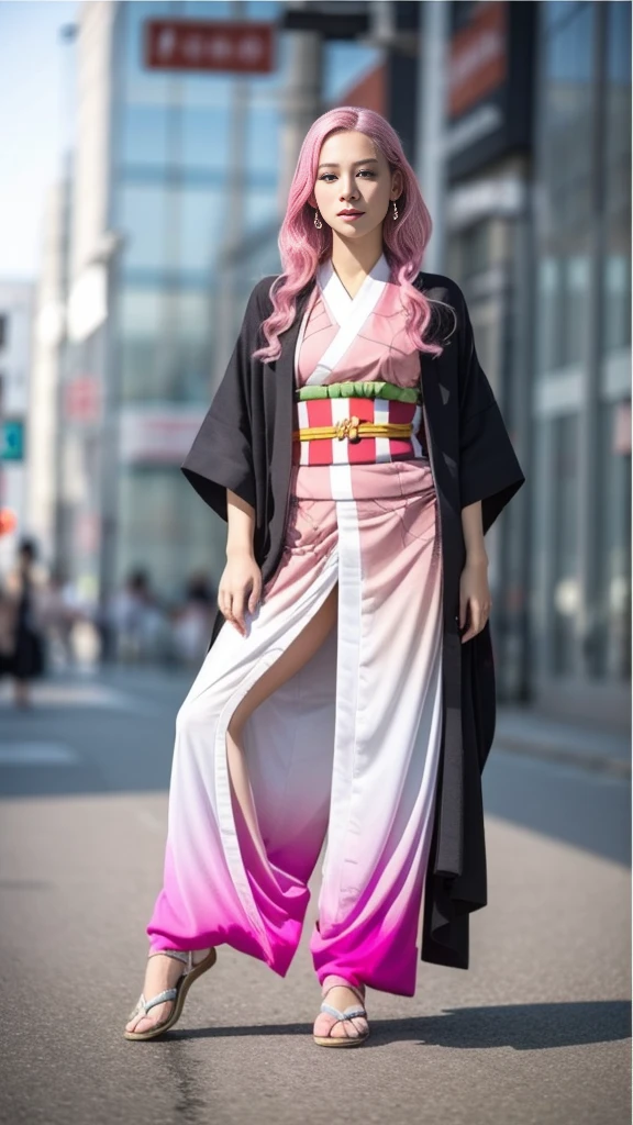 Cute Japanese woman, (16 years old), (very cute face), white moisturized skin, looking at the camera, melancholy expression,
BREAK,
Idol,
BREAK,
(wearing cute kimono: 1.3), (highly revealing kimono), very large earrings, short length,
BREAK,
(fighting pose: 1.1),
BREAK,
(long hair), (pink hair: 1.4), (wavy hair), (gradient hair: 1.3), (red hair at the ends),
BREAK,
(realistic: 1.3), masterpiece, perfect lighting, (ultra-high resolution), (8K), (highly detailed: 1.4), (from the front), (full body: 1.4), (symmetrical: 1.2), (one shot),
BREAK,
(Shibuya city in Japan: 1.2),
BREAK,
(Demon Slayer: 1.4),
BREAK,
(Imada Mio: 1.4),
