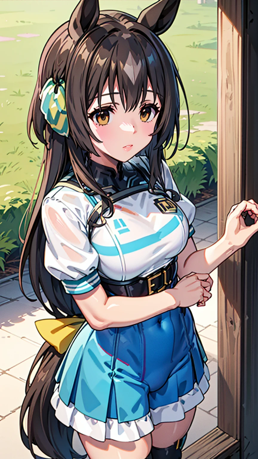 1 girl,Browsing Caution,Satono Diamond, (Uma Musume),Horse&#39;s ears, clavicle, Absurd, brainwashing,Combatant,Hollow Eyes,((Purple glowing eyes 1.5)),  ((Big Tits 1.8)) ,  Expressionless, Emotions are removed,(Black latex tight bodysuit),avert your eyes , whole body shape, ((Squat,Spread your legs, Put your arms behind your head)),(Highest quality、4K、8k、High resolution、Must have:1.2)、Very detailed、(reality、that&#39;s reality的な、reality的な:1.37)、Ticker、Hyper HD、Studio Lighting、Ultra High Definition Paint、Sharp focus、Physically Based Rendering、Extreme Detail、Professional specifications、Vibrancy and color、Blurred、Sports portrait、landscape、Horror Style、Anime Big Tits、sf、photograph、Concept Artist、Five Fingers, Perfect body,  {{{masterpiece}}}, {{{Highest quality}}}, {{Very detailed}}, {shape}, {{Very delicate and beautiful}},Improved cost performance、All Roles、Canon 5D MK4でphotograph、photograph, 