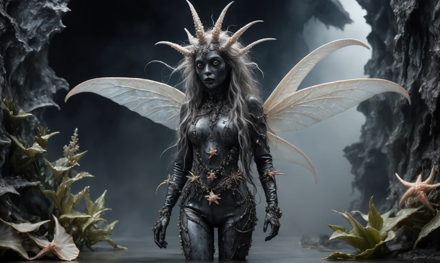 full-body-shot,pearl fairy, who can't fly,Cinematic,Muted colors, Technicolor,natural marble skin textures, hyper realisitic, hyper detailed,Extremely detailed,High contrast,Masterpiece,Realistic,Ultra Detailed,mother-of-pearl leather,Quentin Blake Style Photography, wlop,full body length,once pretty,full body,bailong plant Caribbean sparas made of dead charcoal plants,charcoal Alien Krampus,ominous winter landscape, intricate details,realistic humid skin,extremely intricate,Epic Realistic ,home drama, thriller, cinematic style,Nicola Samori,Wangechi Quality, messy hair,pretty face,extremely detailed,masterpiece,intricate details,faded,eyes extremely detailed,high detailed eyes,16k resolution,RAW, Nikon Z9,transition between two art styles, Ink painting to photorealism, Double contact, X-ray,natural skin textures, hyper realism, hyper detailed,Extremely detailed,High contrast,Masterpiece,Realistic,Ultra Detailed, intricate details,realistic humid leather,extremly intricate,Epic Realistic, cinematic style,irina yermolova,high contrast,hdr,extremely detailed,badonkadonk,starfish's leather
