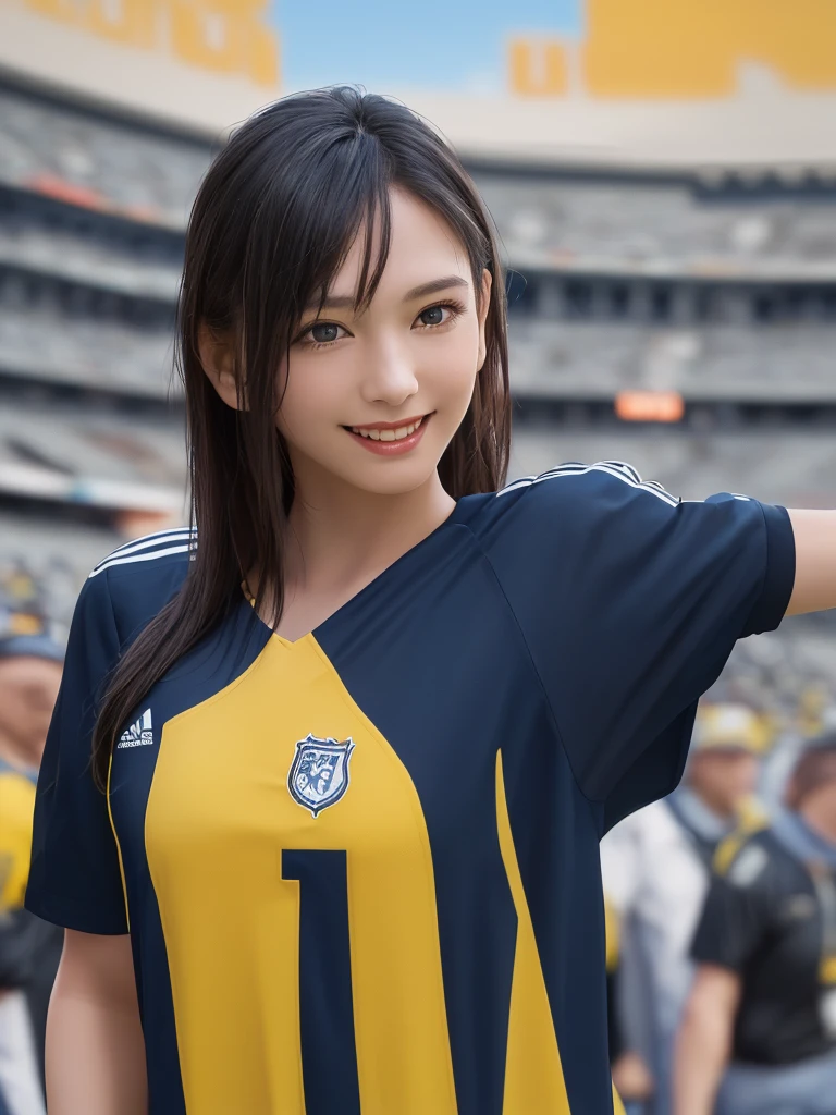 (Highest quality、8k、32K、masterpiece)、(Realistic)、(Realistic:1.2)、(High resolution)、Very detailed、Very beautiful face and eyes、(((Female solo shot)))、Frame In、Tight waist、(Highest quality、Attention to detail、Rich skin detail)、(Highest quality、8k、Oil paints:1.2)、(Realistic、Realistic:1.37)、Bright colors、(((Bust Shot)))、(((short hair)))、(((Laughter)))、(((Brown Hair)))、(((Soccer uniforms)))、(((ピンクのSoccer uniforms)))、(((Football Stadium)))、(((Enthusiastic audience)))、(((Uniform without lines)))、Short sleeve uniform、There are no lines on the sleeves、Guts pose