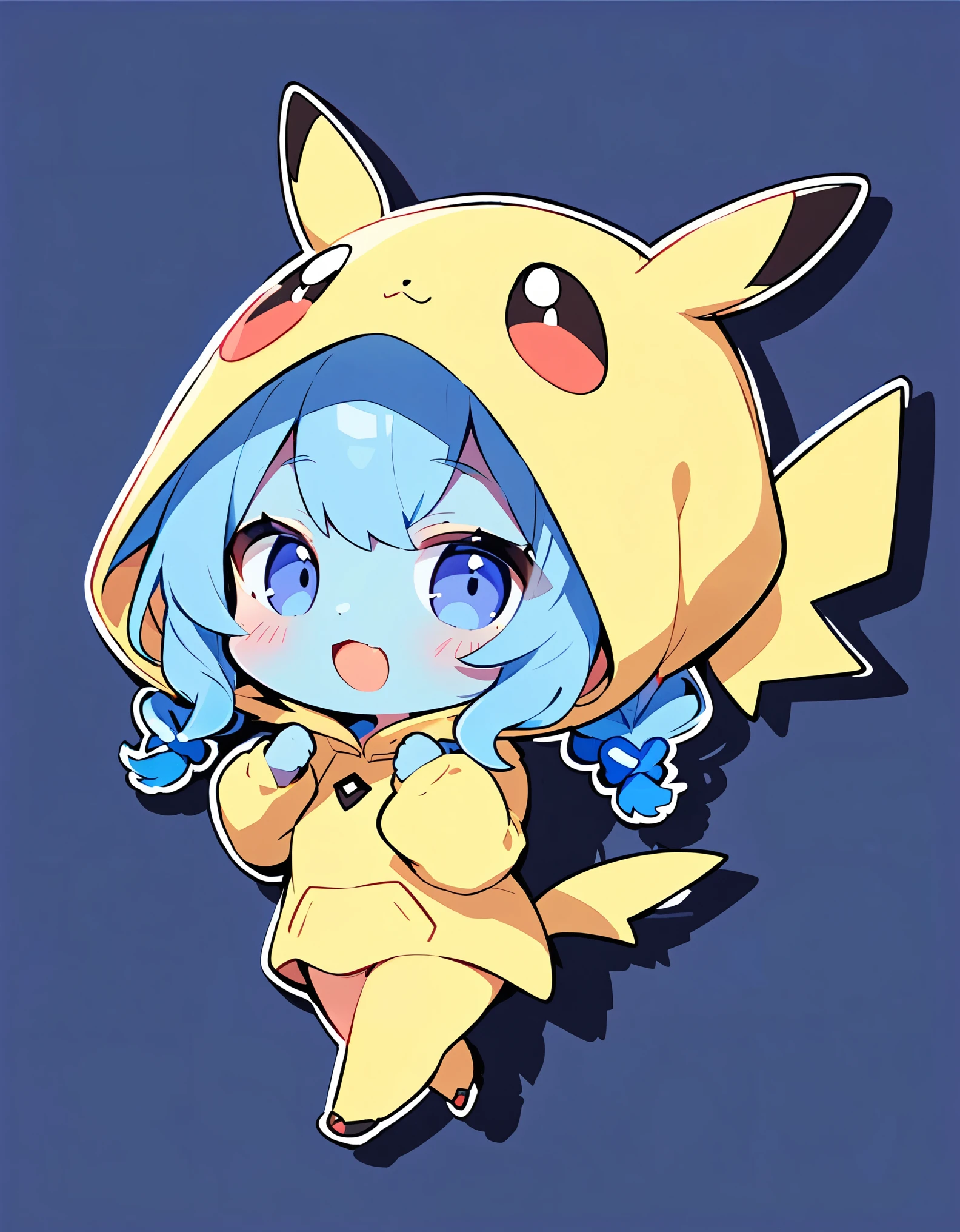 (alien woman,Blue Skin,Dreadlocks,Cute tail,wearing a pikachu costume),(chibi),(Chibi Character)