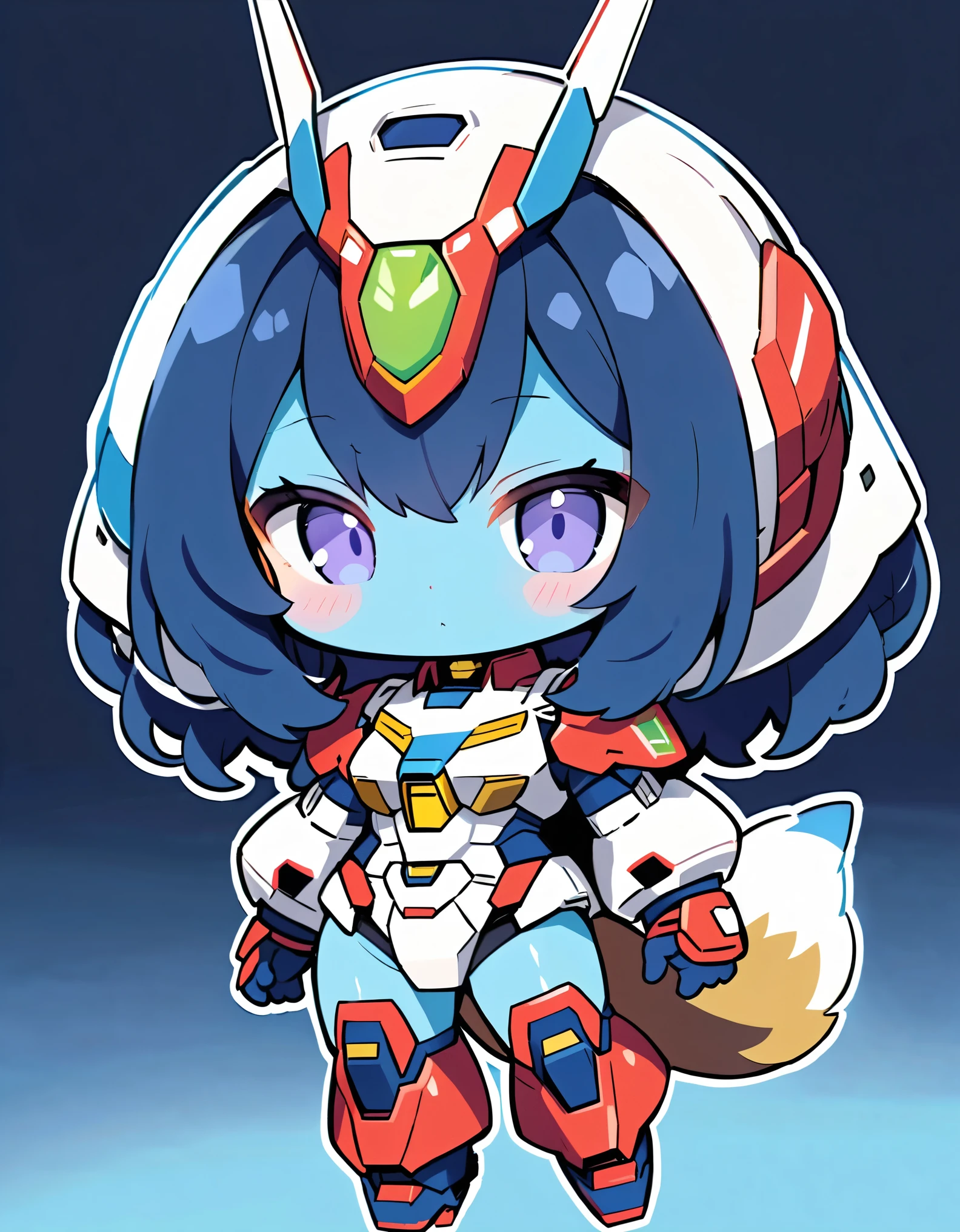 (alien woman,Blue Skin,Dreadlocks,Cute tail,Wearing a Mobile Suit Gundam costume),(chibi),(Chibi Character)