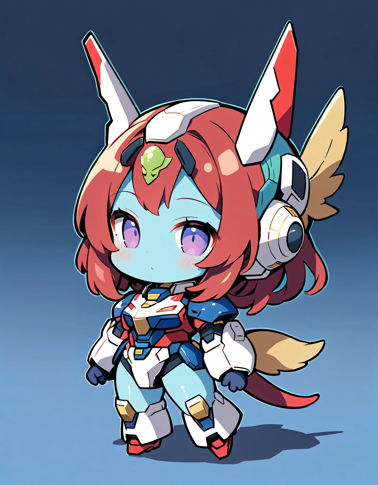 (alien woman,Blue Skin,Dreadlocks,Cute tail,Wearing a Mobile Suit Gundam costume),(chibi),(Chibi Character)
