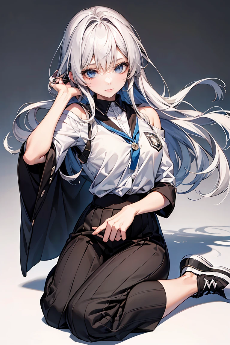 (masterpiece), ((Highest quality)), (masterpiece,Highest quality,Official Art,Highly detailed CG Unity 8K wallpapers)、Beautiful Japanese Woman、Detailed face、Smooth Skin、
### Jacket(blazer)
- **material**: Highly functional fibers(Temperature regulation and stain resistance、Has antibacterial properties)
- **color**: Based on monochrome、Simple lines and a stylish impression - **shape**: In a tight fit、Designed to fit around the shoulders and waist - **detail**: Silver or metallic buttons、School emblem on left chest
### Shirt - **material**: 吸湿速乾性に優れた軽量material
- **color**: Clean White、Thin lines on collar and cuffs - **shape**: シンプルで動きやすいshape状、The front buttons are hidden
### skirt/pants
- **material**: Jacketと同じHighly functional fibers
- **color**: blazerと同じモノトーンカラー、Simple stripes included - **shape**:
- **skirt**: 膝丈のAラインskirt、Designed for active movement - **pants**: タイトフィットのストレートpants、skirtと同じ柄で統一感を持たせる
### inner - **material**: 柔らかく快適なmaterial(for example、Organic cotton and bamboo fiber)
- **color**: blazerやシャツと調和するカラーバリエーション
- **shape**: Long or short sleeves、Tank tops and other seasonal variations
### shoes - **material**: 通気性と耐久性を兼ね備えた合成material
- **color**: Black or dark grey、Silver accents - **shape**: Sneaker type、Supporting active student life
### Accessories - **tie/ribbon**: Design based on school emblem color - **bag**: Lightweight and versatile backpack、Reflector included for safety - **hat**: Optional cap or beret、Designs that can be used during extracurricular activities