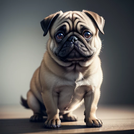 Anthropomorphic pug dog, Lightroom, Cinematic, High resolution, born, Masterpiece,Complex, high quality, Soft tones, Complex詳細, Low contrast,Bipedal
