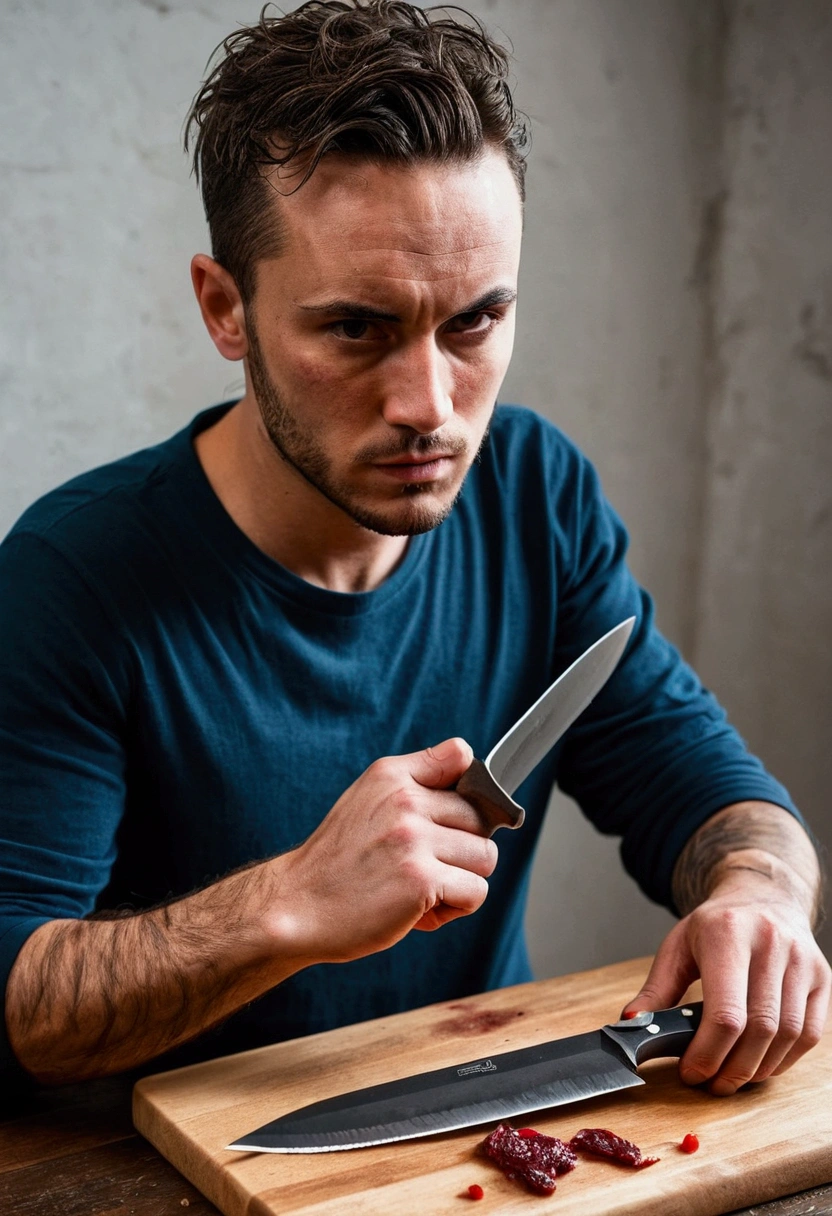 Guy cut his own dick with knife and hold it severed in hand