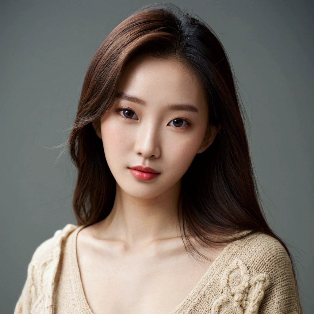 a close up of a woman with long hair wearing a sweater, gorgeous young korean woman, beautiful young korean woman, young cute wan asian face, yun ling, ruan jia beautiful!, asian beautiful face, south east asian with round face, beautiful south korean woman, yanjun chengt, thin lustrous hair, heise-lian yan fang, gorgeous chinese model
