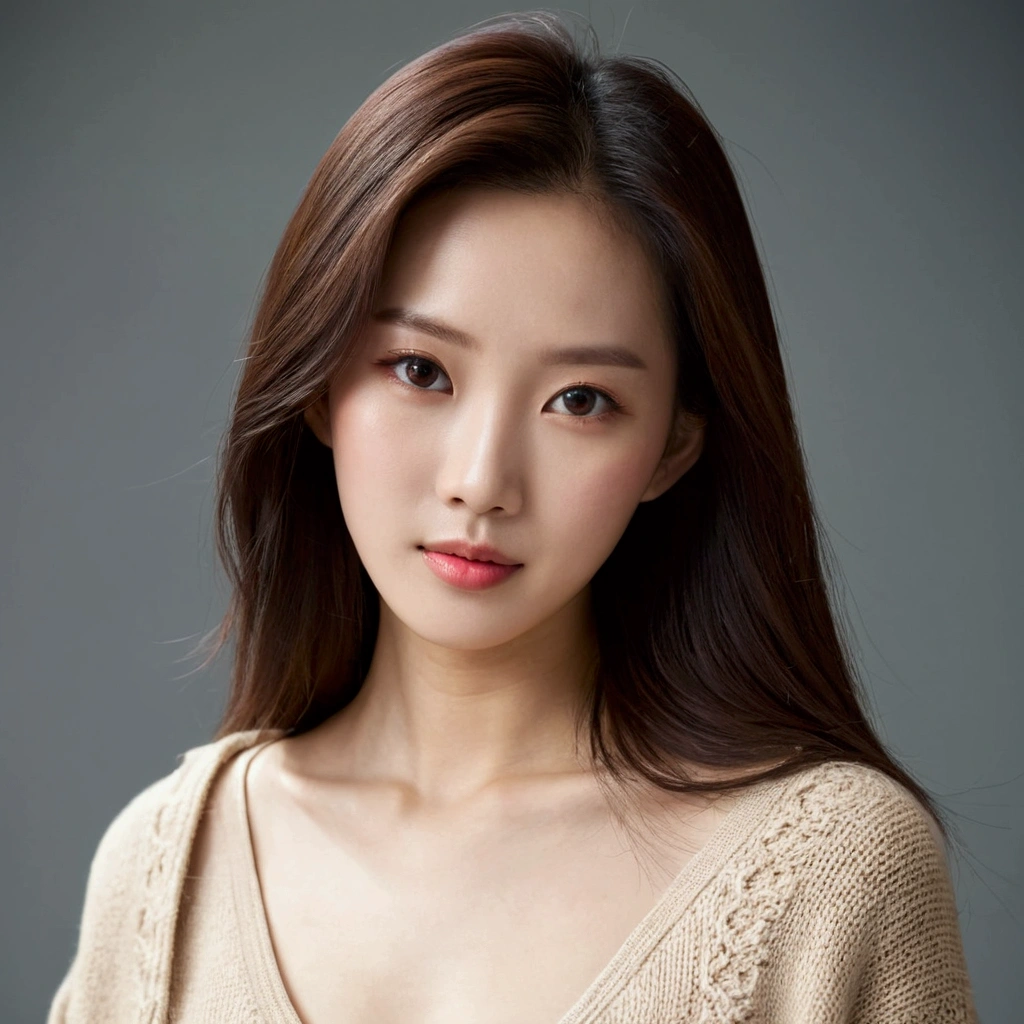 a close up of a woman with long hair wearing a sweater, gorgeous young korean woman, beautiful young korean woman, young cute wan asian face, yun ling, ruan jia beautiful!, asian beautiful face, south east asian with round face, beautiful south korean woman, yanjun chengt, thin lustrous hair, heise-lian yan fang, gorgeous chinese model