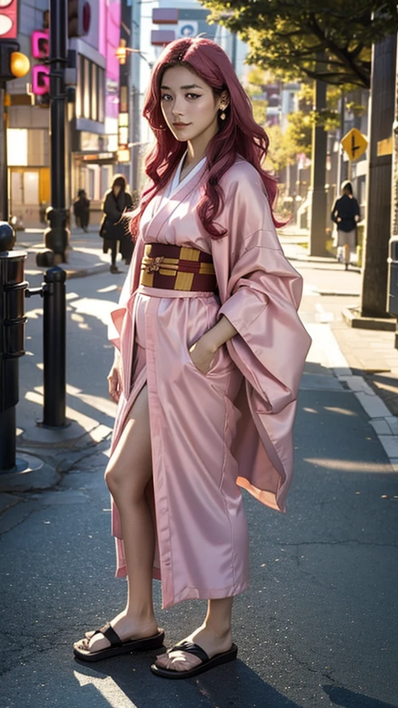 Cute Japanese woman, (16 years old), (very cute face), white moisturized skin, looking at the camera, melancholy expression,
BREAK,
Idol,
BREAK,
(wearing cute kimono: 1.3), (highly revealing kimono), very large earrings, short length,
BREAK,
(long hair), (pink hair: 1.4), (wavy hair), (gradient hair: 1.3), (red hair at the end),
BREAK,
(realistic: 1.3), masterpiece, perfect lighting, (ultra-high resolution), (8K), (highly detailed: 1.4), (from the front), (full body: 1.4), (symmetrical: 1.2), (one shot),
BREAK,
(Shibuya city in Japan: 1.2),
BREAK,
(Demon Slayer: 1.4),
BREAK,