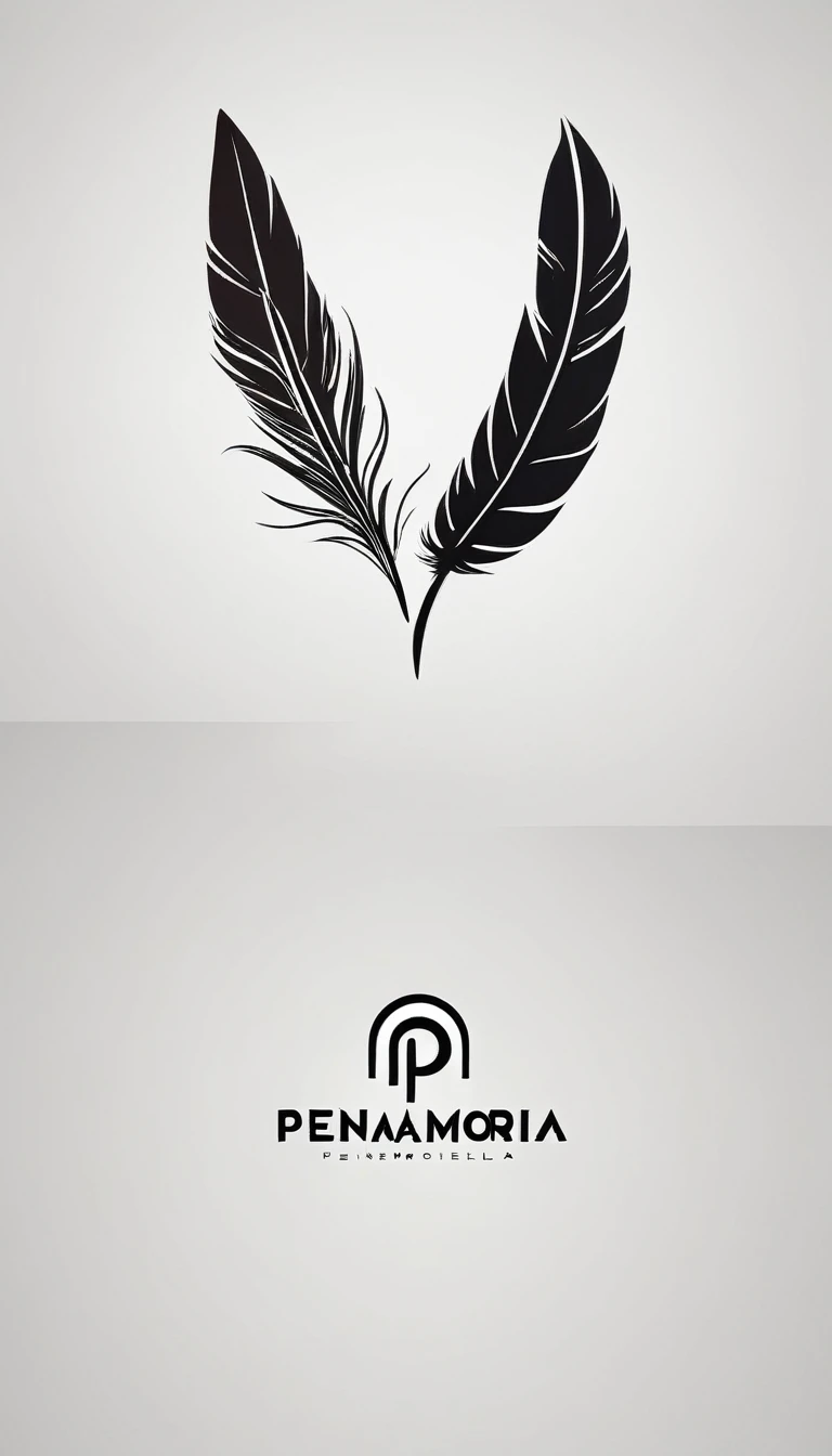 A minimal, modern, simple, cinematic logo design for the brand “Penamemoria". Create a modern, minimalistic, high-quality, logo of a feather that convey a sense of memories and dreams