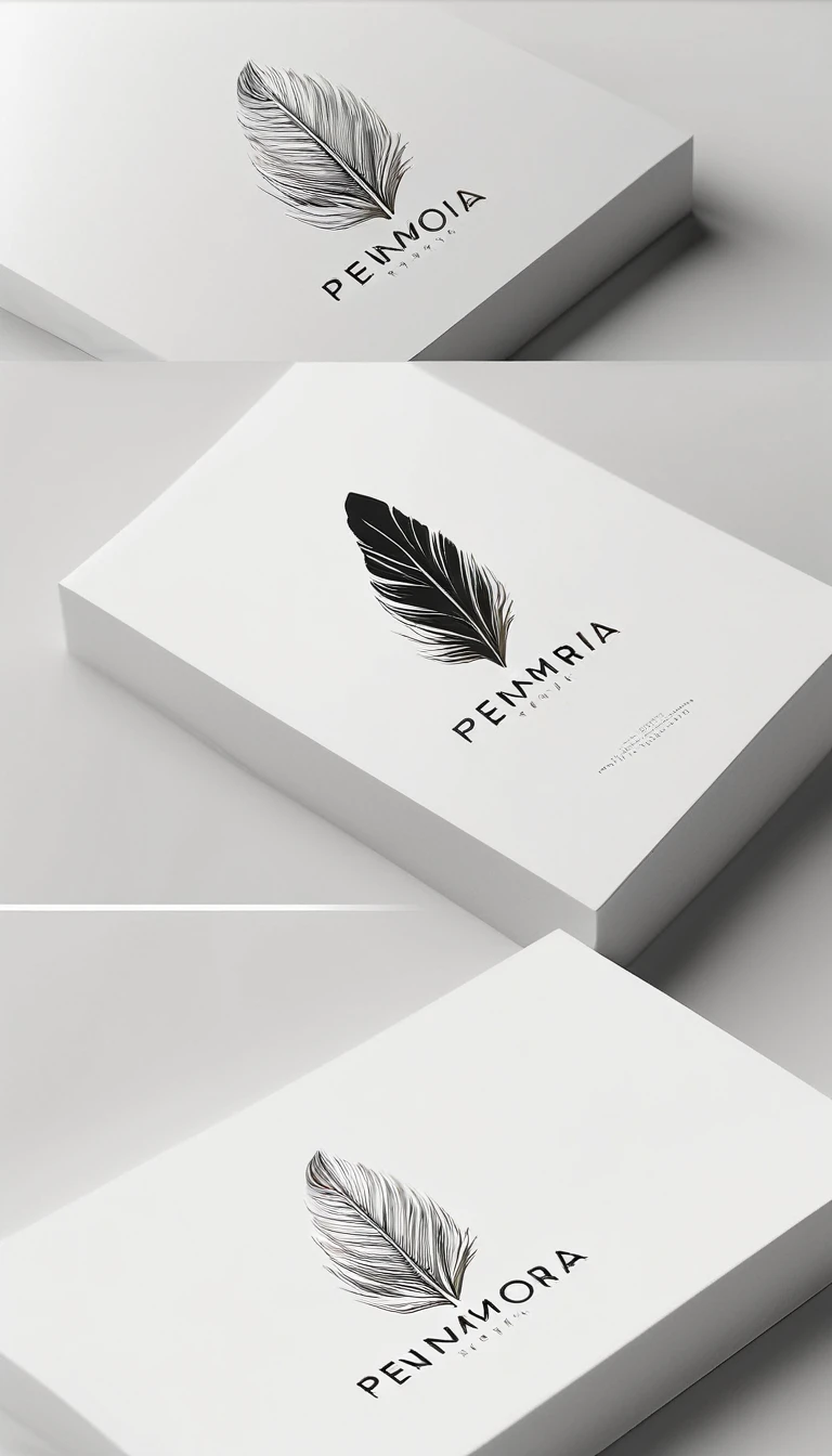 A minimal, modern, simple, cinematic logo design for the brand “Penamemoria". Create a modern, minimalistic, high-quality, logo of a feather that convey a sense of memories and dreams