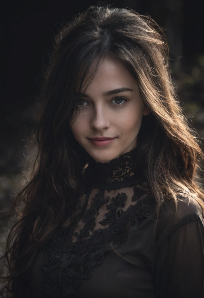 best quality, epic reality, ((in the pitch black darkness :1.4)), ((portrait:1.5)),(background: dark ) high contrast ,glorious picture, Minimum illumination, lighting Face, She was comfortable, nothing to wear, , it seems, (8K, original photo, best quality),(epic reality:1.5), A woman, Face,(exquisite eyes:0.8),(looking at camera:1.4), (best quality), ( high contrast, Deep shadows),intricate details,cinematic,((skin:1.4)), (long dark hair:1.3), long hair, messy ,(high dynamic range:1.5),detailed, Farbe, upscale, masterpiece, original photo (20 years old, looking at the audience), fair, (Wearing a regular shirt,), perfect, nature, perfect composition, portrait, perfect Face, Smile expression, Fascinated people&#39;s eyes, Bright details, Tightly closed lips, (High skin detail),, (blue tint: 0.6), (dirty: 0.8), (bloody: 0.7), Accent lighting , (backlight: 0.5), medium depth of field, Canon 5D, 50MM lens, F/4 apertures, (Super detailed, intricate details), sharp focus, soFt Farbe, 8K, absurdes, 80mm, dark background, photography, Smile, Pinay, people, ease ,