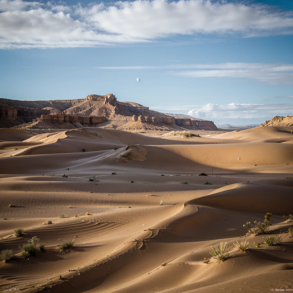 ((Best Quality)), ((masterpiece)), (detailed), 1 girl, off shoulder sweater, Foreground a vast desert with beautiful dunes which have different sizes, some larger than others, These look like fine, soft sand., It seems that they are moved by a delicate wind, plays with the shadows that they cast.  The image details are impressive, It seems like a landscape out of this time and plane, something incredible for what has always been seen by human beings. ((All elements must be frontal))
The dunes are high and undulating, with sharp ridges and smooth sides. The sand is a warm tone, like gold burned by the sun.
Some dunes are partially covered with resistant vegetation, such as small herbs or thorny bushes.
The Night Sky:
The sky is dotted with bright stars and nebulae. Nebulae form swirls of soft colors, like cosmic brushstrokes.
Distant galaxies spread in the background, creating a feeling of vastness and mystery.
Silhouettes of Camels and Flora:
In the distance, you can see silhouettes of camels moving slowly. Their humps are silhouetted against the starry sky.
Desert flora includes tall, prickly cacti, yuccas and solitary palms. Their shapes add visual interest to the landscape.
The atmosphere:
The air is cool and dry. You can feel the sand under your feet and hear the whisper of the wind.
Moon, in its growing phase, illuminates the dunes and the shadows lengthen on the sand.