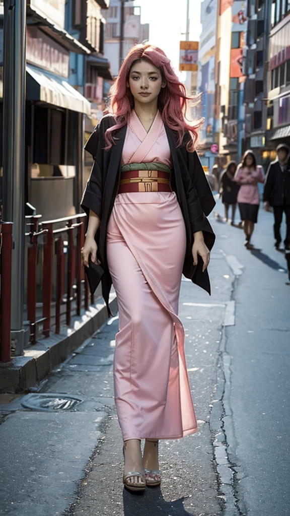 Cute Japanese woman, (16 years old), (very cute face), white moisturized skin, looking at the camera, melancholy expression,
BREAK,
Idol,
BREAK,
(wearing cute kimono: 1.3), (highly revealing kimono), very large earrings, short length,
BREAK,
(long hair), (pink hair: 1.4), (wavy hair), (gradient hair: 1.3), (red hair at the end),
BREAK,
(realistic: 1.3), masterpiece, perfect lighting, (ultra-high resolution), (8K), (highly detailed: 1.4), (from the front), (full body: 1.4), (symmetrical: 1.2), (one shot),
BREAK,
(Shibuya city in Japan: 1.2),
BREAK,
(Demon Slayer: 1.4),
BREAK,