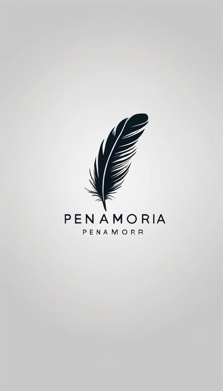 A minimal, modern, simple, cinematic logo design for the brand “Penamemoria". Create a modern, minimalistic, high-quality, logo of a memory feather. The logo must be convey a sense of dreams, stories, memories, music and imagination.