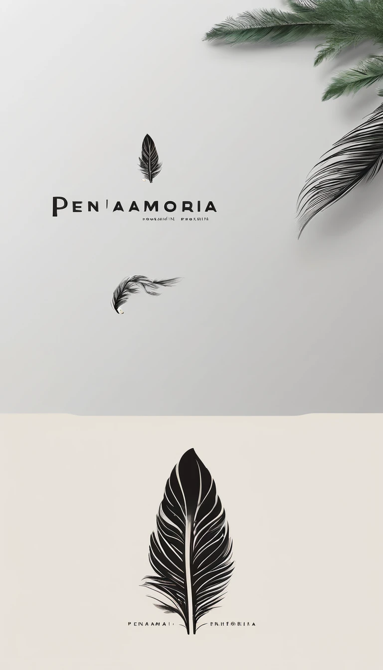A minimal, modern, simple, cinematic logo design for the brand “Penamemoria". Create a modern, minimalistic, high-quality, logo of a memory feather. The logo must be convey a sense of dreams, stories, memories, music and imagination.